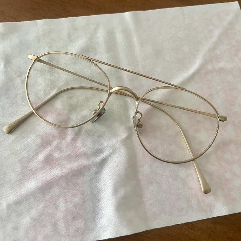 Cubitts gold aviator eyeglasses metal frame women 70s vintage Warby Parker style